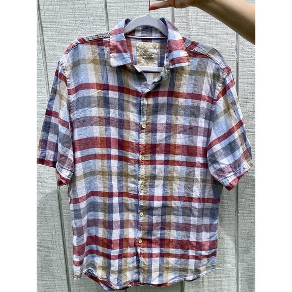 Tasso Elba Island Linen Cotton Buttonup Plaid Colorful Shirt Small S Casual‎ - Picture 1 of 3